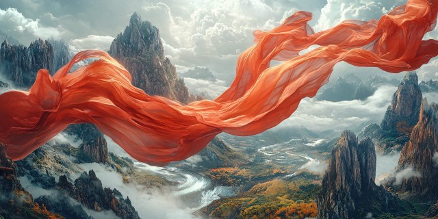 Floating Chinese Fantasy Landscape with Mountains and Rivers