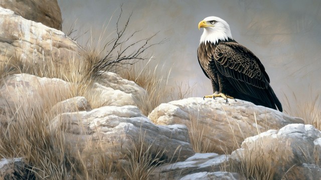 Eagle’s Vigilant Stare from Cliffside