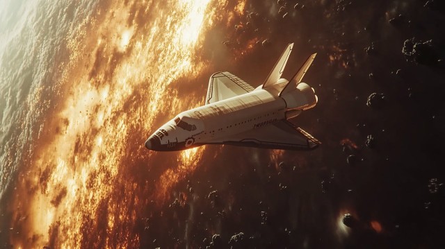 Space Shuttle Ascending Into the Cosmos