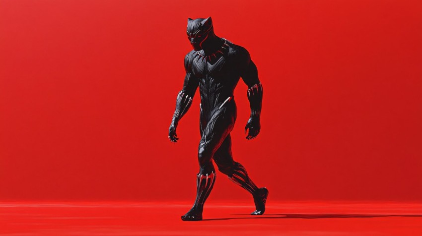 Black Panther Walking on Red Background in 8K