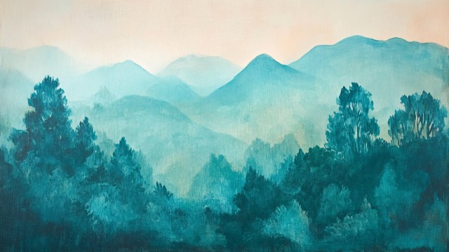 Vintage Soft Green Trees and Mountains