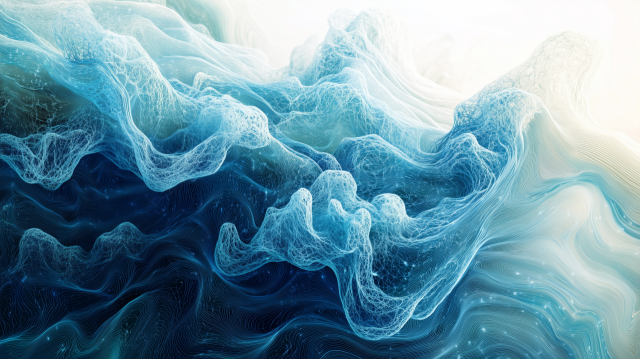 Abstract Flowing Neural Network in Blue and White Gradient