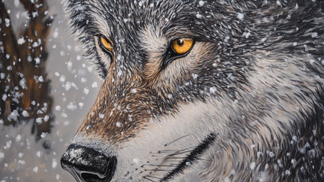 Close-Up of Majestic Wolf in Snowy Forest