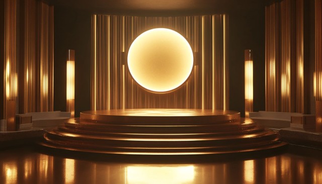 Elegant Gold Stage with Central Podium and Spotlights