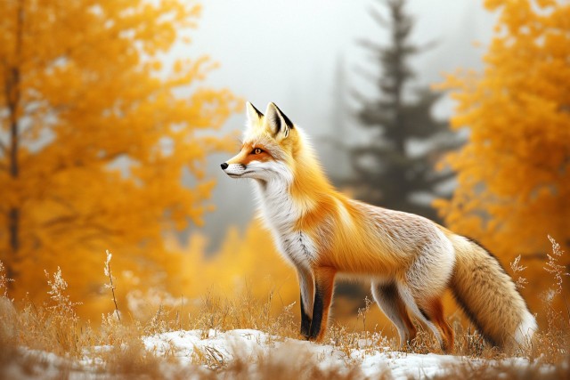 Red Fox Standing Alert in Autumn Field