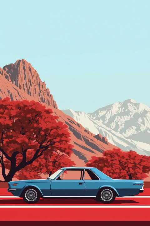 Roadside Serenity with Red Mountains