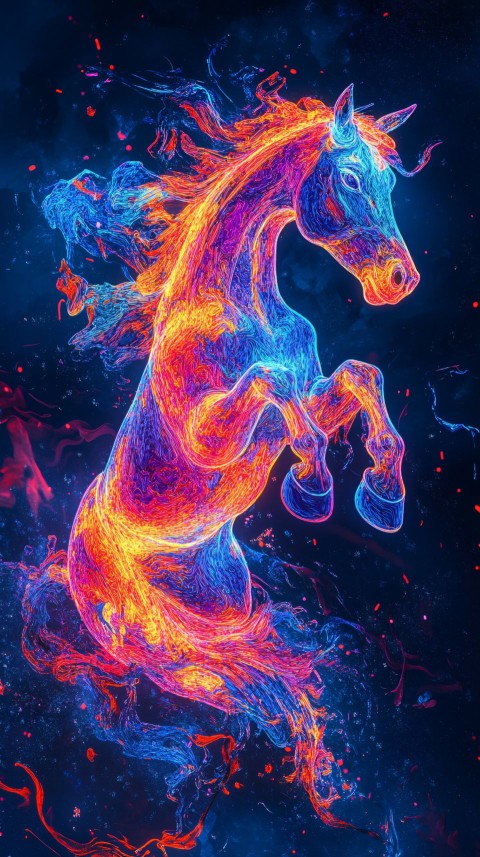 Neon Horse with Fiery Electric Colors
