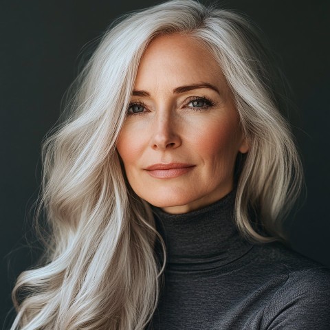 Elegant Mature Woman with Silvery-Blonde Hair Close-Up