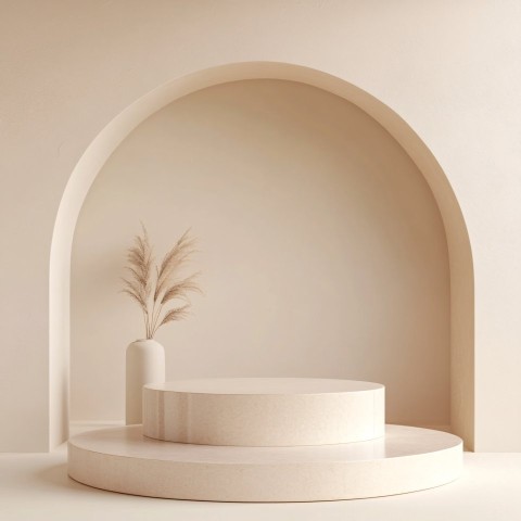 Aesthetic Cream Background with Minimalist Empty Podium