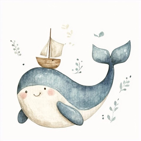 Cute Minimalist Watercolor Anchor on White Background