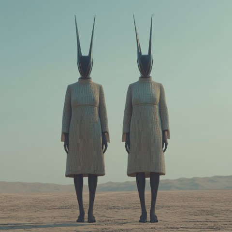 Two Fantasy Women in Desert with Bunnycore Costumes