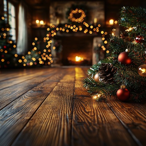 Warm Wooden Christmas Room with Classic Festive Decor