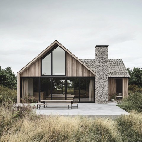 Scandinavian House in Green Dunes with Minimalist Patio