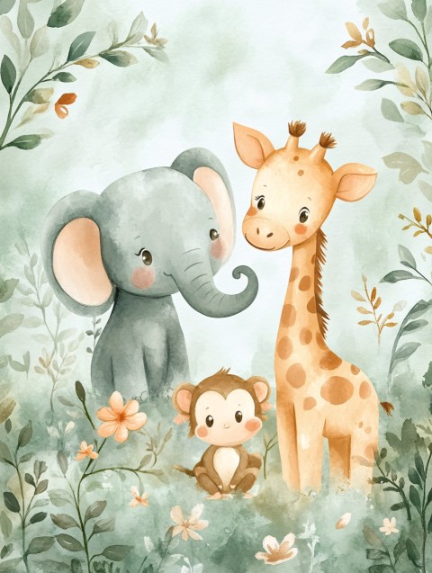 Watercolor Painting of Baby Animals